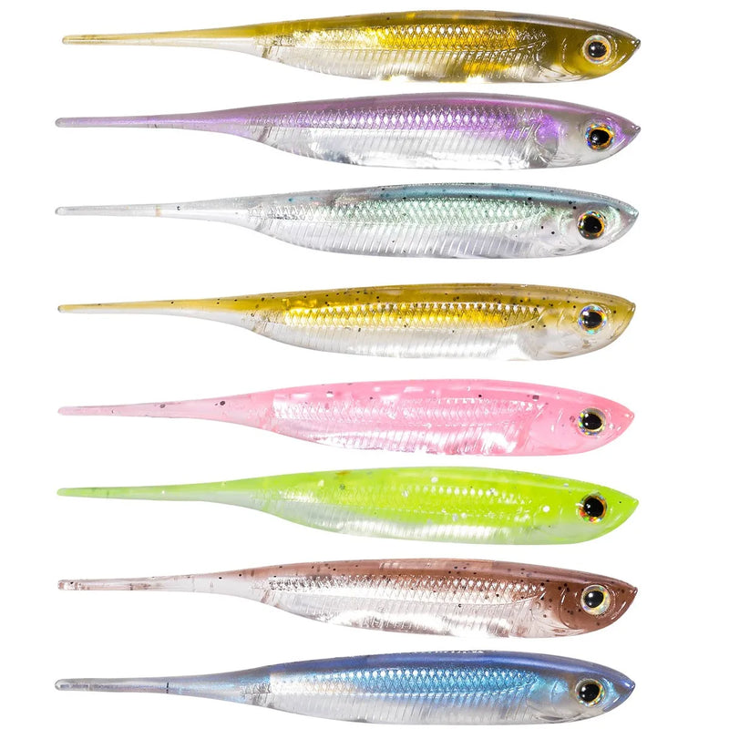 6 peixes de pescas, macio agulha de água salgada com cauda de silicone macio, isca sem-fim shad swimbaits baixo truta 80mm